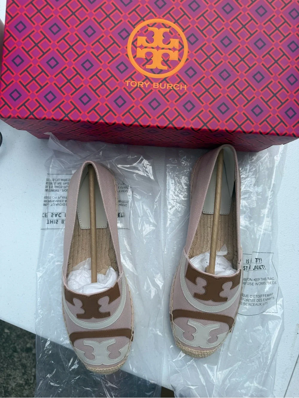 Tory Burch Shell Pink Multi Poppy Espadrille Flats